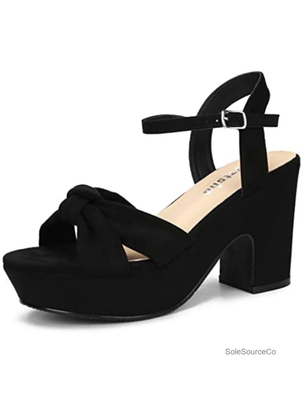 Women's Suede Platform Heels Sandals Block Chunky Heel Ankle Strap Open Toe